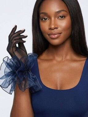 Beloved Millinery Fabulous Sheer Navy Avant Guard Organza Ruffle Cuff Gloves